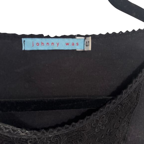 JOHNNY WAS Vintage Cotton Black Shirt Embroidery Panel down front in Sz S - Picture 2 of 8